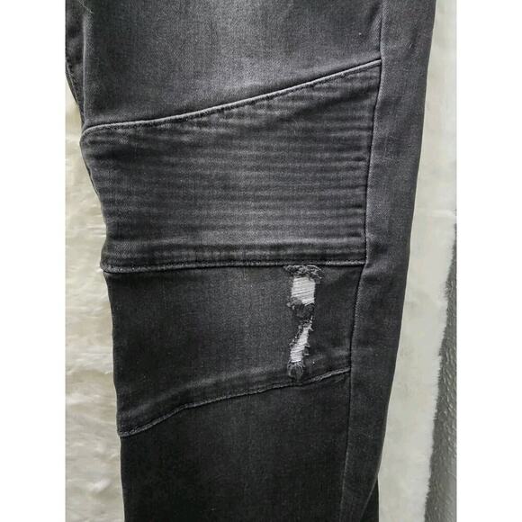 Kancan Wynne Moto Distressed Denim Stretch Black Jeans Size 11/29 Biker - Picture 10 of 13